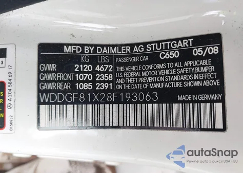 2008 Mercedes-Benz C-Class 3.0L из США, поврежденный, VIN WDDGF81X28F193063